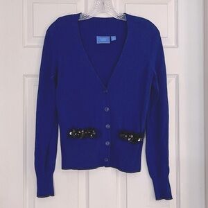 🌻 3/$20 Vera Wang Cobalt Blue Cardigan Sweater with Sequin Detail, Size XS
